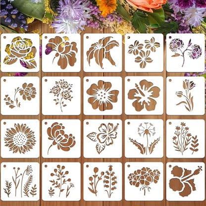 JULMELON 20 Pcs Flower Stencils for Painting on Wood Reusable Sunflower - style: Flower Stencils