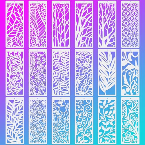 18 Pcs Stencils for Crafts, 4" x 11.8" Floral Branch Leaf Texture Background Layering Stencils, Reusable Plastic Tree Cake Decorating Templates for Baking DIY Wood Wall Furniture Canvas Scrapbook