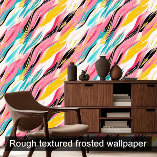 HOMETITUTE Brushstroke Peel and Stick Wallpaper 118.1x17.7 Inch Vinyl - color: Vibrant Brushstroke Modern