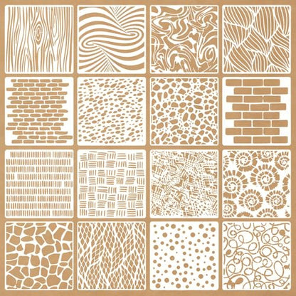 16 Pcs Mixed Texture Stencils for Painting Reusable Plastic 6×6 Inch Geometric Layering Stencils Drawing Templates for Crafts DIY Wall Canvas Notebook Knit Card Wood - color: Style D