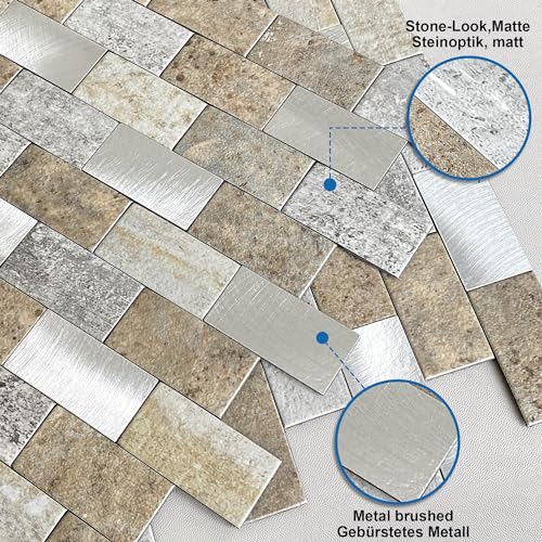 Peel and Stick Backsplash Stone Tiles Castle Brown 10pcs - color: Castle, size: 10sheets