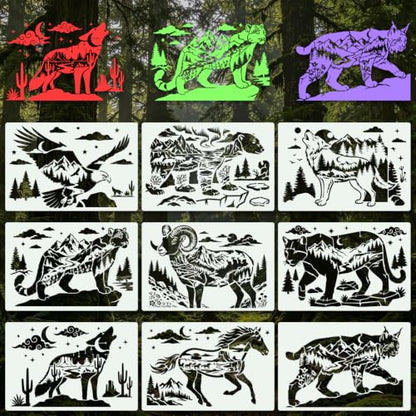 Animal Stencils for Crafts Reusable 9Pcs Stencils(11.8X7.8 Inch) - color: Animal 2