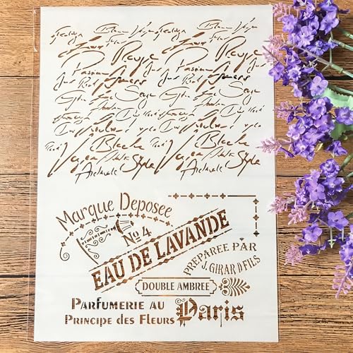 TIAMECH A4 Reusable Vintage Script French Words Stencil for Painting - style: Vintage French Script