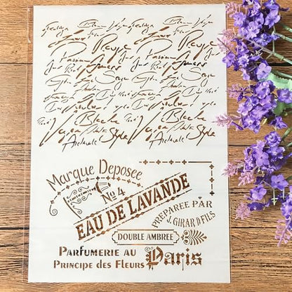 TIAMECH A4 Reusable Vintage Script French Words Stencil for Painting - style: Vintage French Script