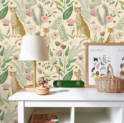 Floralplus Peel and Stick Wallpaper Leopard Removable Wallpaper - color: Beige, size: 17.5" x 118"