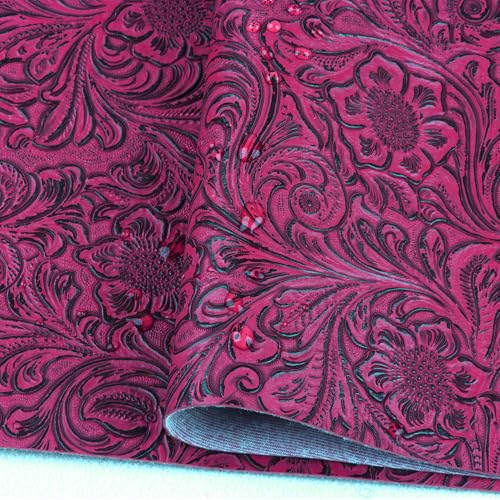 Solid Color Embossed Faux Leather Sheets 12 "x53 (30cm x 135cm) Embossed Texture Leather Fabric, Widely Used in Leather Earrings, Keychains, Sewing DIY Projects ﻿ (Rose Red) - color: Rose Red