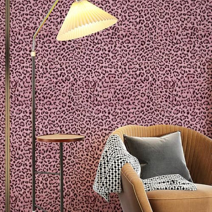 Simon&Siff Leopard Print Peel and Stick Wallpaper 17.3"x400" Black/Pink Removable Wallpaper Renter Friendly Waterproof Contact Paper for Bedroom Bathroom Living Room Cabinet - color: Pink, size: 17.3" x 400"