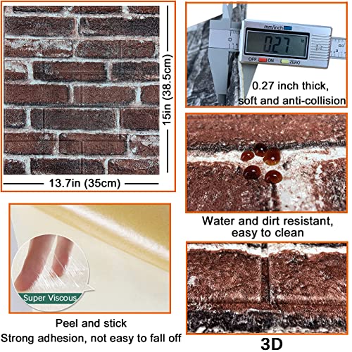 20PCS 3D Wall Panels Peel and Stick 3D Brick Wallpaper Peel and Stick Faux Stone Wall Panel Foam Brick Self-Adhesive Wallpaper (Red,20pcs) - color: Red, size: 20PCS