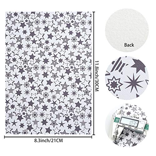 8 Pieces 8x12 Inch(21x30cm) Star Pattern Printed Faux Leather Fabric Sheets Cotton Back for Leather Bows and Earrings Making, Each Pattern One Sheet, in Total 8 Sheets - color: Star Pattern