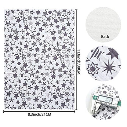 8 Pieces 8x12 Inch(21x30cm) Star Pattern Printed Faux Leather Fabric Sheets Cotton Back for Leather Bows and Earrings Making, Each Pattern One Sheet, in Total 8 Sheets - color: Star Pattern