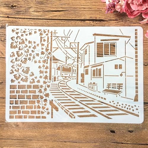 TIAMECH A4 Reusable Railway Train Stencil for Painting - style: Railway Train
