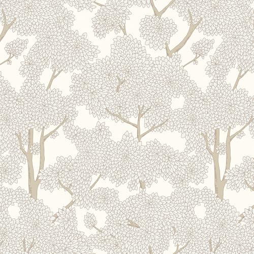 JiffDiff Tree Wallpaper Peel and Stick Jungle Wall Paper Forest Mural Stick on Wallpaper Modern Waterproof Self Adhesive Contact Paper (17.3" x 120" Cream) - color: Cream, size: 17.3" x 120"