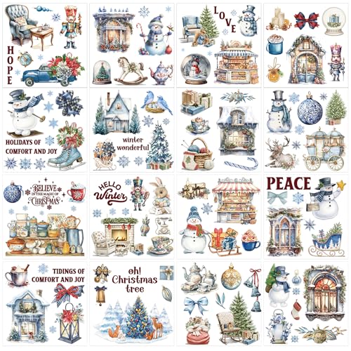 16 Pcs Snowman & Reindeer Rub-On Transfers for Furniture & Crafts - style: Winter
