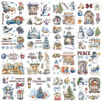 16 Pcs Snowman & Reindeer Rub-On Transfers for Furniture & Crafts - style: Winter