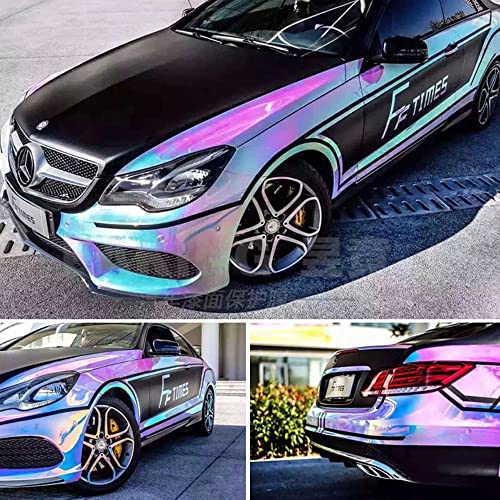 Holographic Rainbow Chrome Car Adhesive Vinyl Wrap Gloss Decal Sticker Film Sheet Air Bubble Free DIY Vinyl (White, 2ft x 4.5ft) - color: White, size: 2ft x 4.5ft