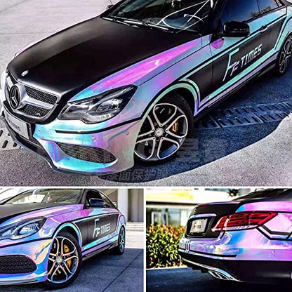 Holographic Rainbow Chrome Car Adhesive Vinyl Wrap Gloss Decal Sticker Film Sheet Air Bubble Free DIY Vinyl (White, 1.64ft x 4.5ft) - color: White, size: 1.64ft x 4.5ft