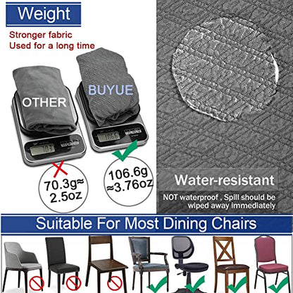 BUYUE Dining Room Chair Seat Covers Set of 4, TPU not Mixed, Friendly Jacquard Fabric Stretch Washable Slipcover for Kitchen Seat Cushions, Grey-4PCS (Pack of 4) - color: Grey, size: 4pcs (Pack of 4)