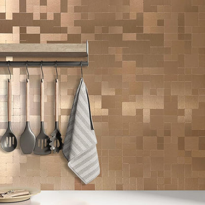 DICOFUN 1 Sheet Copper Peel and Stick Tile Backsplash, Stainless Steel Kitchen Metal Backsplash Tile, Stick on Backsplash for Stove, Brushed Gold - color: Brushed Aluminum Copper, size: 1 Sheet, 12"x12"x0.12"