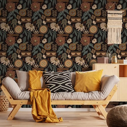 Boho Peel and stick Wallpaper Removable Sun Flroal Vintage Contact Paper - size: 17.4" x 393"