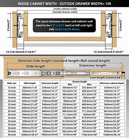 Heavy Duty Locking Drawer Slides Load 136 lbs Full Extension Runners with Lock 12 14 16 18 20 22 24 26 28 30 32 34 36 38 40 Inch Side Mount Rails for Drawer Capacity 136 lb 1 Pair - size: 22 Inch, style: With lock