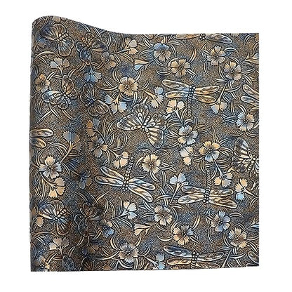David accessories Butterfly Gragonfly Flowers Bump Texture Faux Leather Sheet 1 Pc 11" x 55" (30x140cm) Printed Faux Leather Fabric Sheet for DIY Bows Earrings Making Crafts - color: Butterfly&gragonfly&flowers D