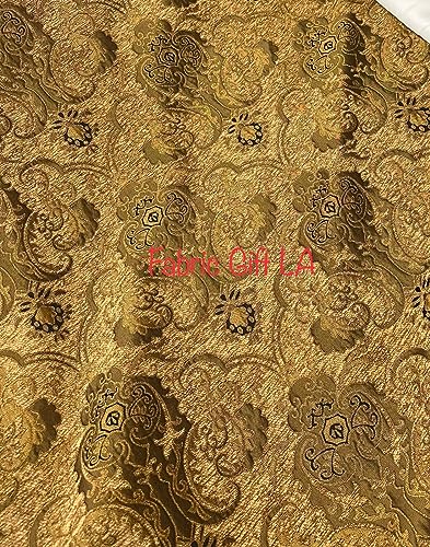 Damask, Chenille,Upholstery,Drapery Fabric, Sold By the Yard 58" Wide (Light Bron/Gold) - color: Light Bron/Gold