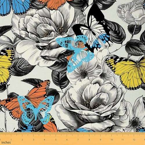 Feelyou Cute Butterfly Fabric By The Yard Soft - color: Multi 18, size: 1 Yard