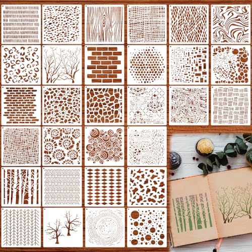 30Pcs Texture Stencils for Crafts, Reusable Geometric Stencils for Painting