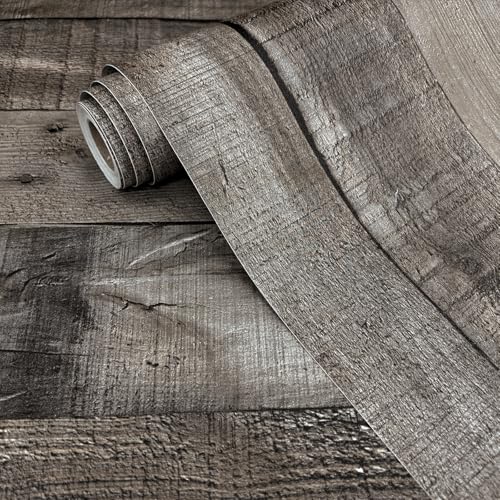 Livebor Gray Shiplap Peel and Stick Wallpaper Wood Wallpaper 17.7”x 236.2” - color: Dark Gray, size: 17.7" x 236.2"