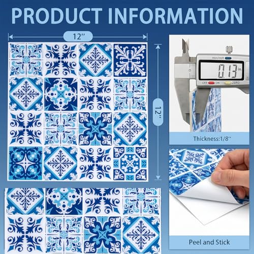 Arttown Peel and Stick 3D Wall Backsplash, 10-Sheet, 12" × 12" Cyan - color: Mediterranean, size: 10PC 12"x12"