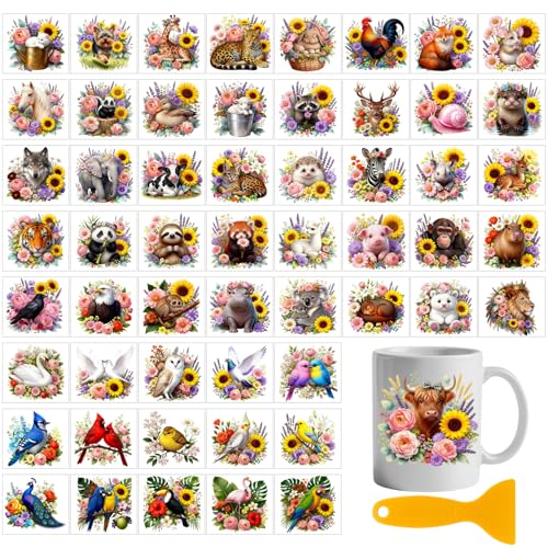 GLOBLELAND 56 Sheets Floral Animals Transfer Sticker for Craft 3.9x3.6 inch - color: Floral Animals