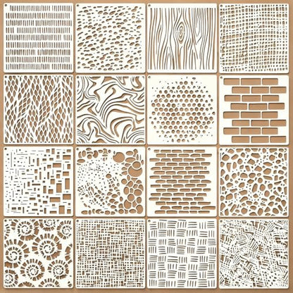 16 Pcs Mixed Texture Stencils for Painting Reusable Plastic Small 6×6 Inch Geometric Stencils Abstract Layering Drawing Templates for Crafts DIY Wall Canvas Notebook Knit Card Wood - color: Style B