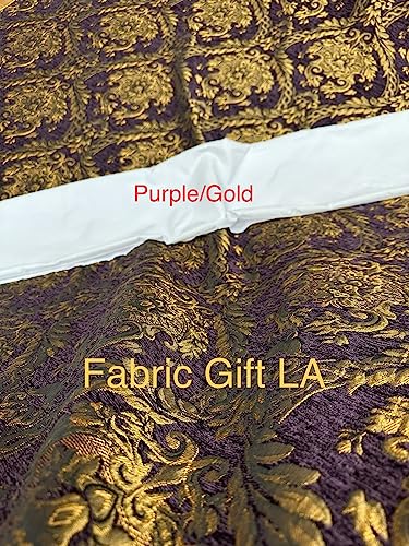 Damask Tapestry Chenille Fabric - Upholstery Fabric, 60" Width - Sold by The Yard (Purple/Gold) - color: Purple/Gold