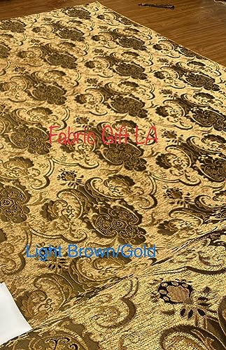 Damask, Chenille,Upholstery,Drapery Fabric, Sold By the Yard 58" Wide (Light Bron/Gold) - color: Light Bron/Gold