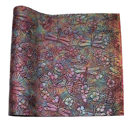 David accessories Butterfly Gragonfly Flowers Bump Texture Faux Leather Sheet 1 Pc 11" x 55" (30x140cm) Printed Faux Leather Fabric for DIY Bows Earrings Making Crafts (Butterfly&Gragonfly&Flowers C) - color: Butterfly&gragonfly&flowers C