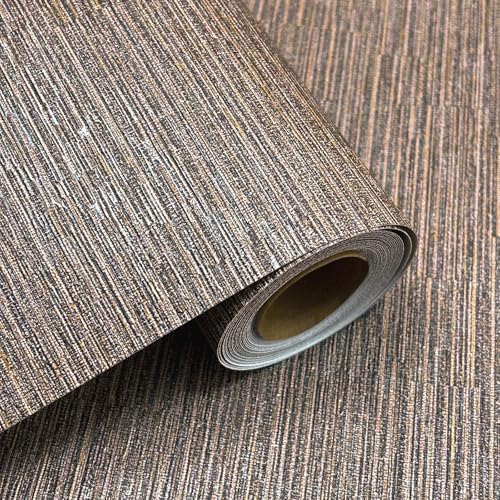 YXTII 20.8" x 196.8" Textured Peel and Stick Wallpaper, Brown Grasscloth Self Adhesive Wallpaper for Bedroom Bathroom Laundry Room RV Stick and Peel Wall Paper Thickened - color: Brown, size: 20.8" x 196.8"