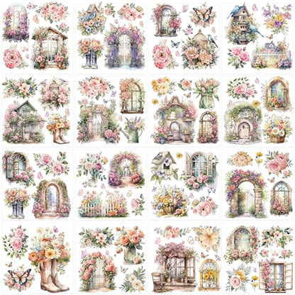 16 Pcs Garden Birds Rub-On Transfers for Furniture & Crafts - style: Pink Garden