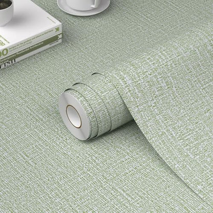 WADILE Grasscloth Peel and Stick Wallpaper 15.7in x 787.4in, Textured Contact Paper for Cabinets, Faux Linen Wall Paper Pull and Stick, Fabric Vinyl Wallpaper Self Adhesive Light Green - color: Light Green, size: 15.7" x 787.4"