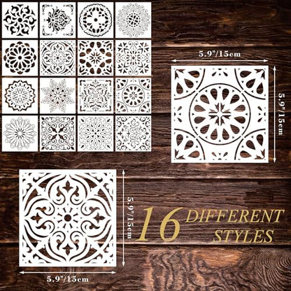 16 Pcs Mandala Stencils for Painting, 6x6 Inch Reusable DIY Templates