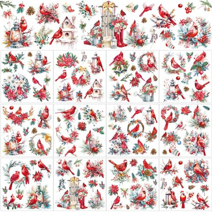 BBTO 12 Sheets Christmas Rub on Transfers for Crafts and Furniture Christmas Rub on Transfer Stickers Winter Decals for Wood DIY Paper Home Decor, 5.5 x 5.7 Inch(Cardinal) - style: Cardinal