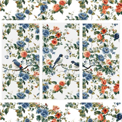 WANDIC 3 Sheets Rub on Transfers for Crafts,Blue Flower and Bird Theme Scrapbooking Stickers Furniture Transfers Journal Stickers Flower Pattern Decals for DIY Water Bottle Window Laptop,15 * 30cm - color: Blue Flower Bird