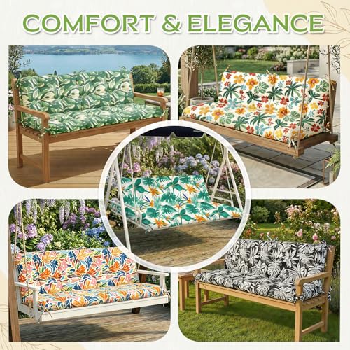 Oxford Fabric Swing Cushions with Backrest & Tie Straps for Patio Bench - color: Black & White