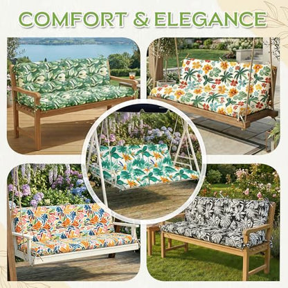Oxford Fabric Swing Cushions with Backrest & Tie Straps for Patio Bench - color: Tulip Green