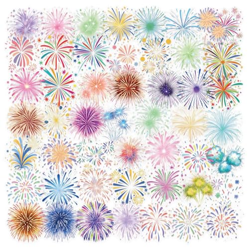 50pcs Transparent Watercolor Fireworks Sticker,Cute Colorful Burst Patterns Stickers for Water Bottle Scrapbook Laptop Luggage,Waterproof Funny Trendy Decals for Teens Girls Women (Fireworks) - color: Fireworks