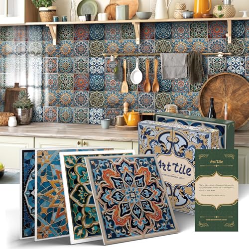 6x6 in Wall Tile Decals Stick on Backsplash for Kitchen,12Pcs - color: Muti Boho, size: 6X6IN*12PCS