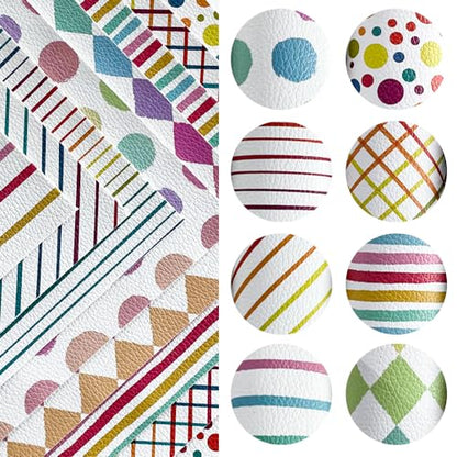ONEART | 8 Pcs Printed Lychee Texture Faux Leather Sheets, 8"×12" Colorful Geometric Synthetic Leather Fabric for Earrings DIY Crafts Making-Rainbow - color: Rainbow