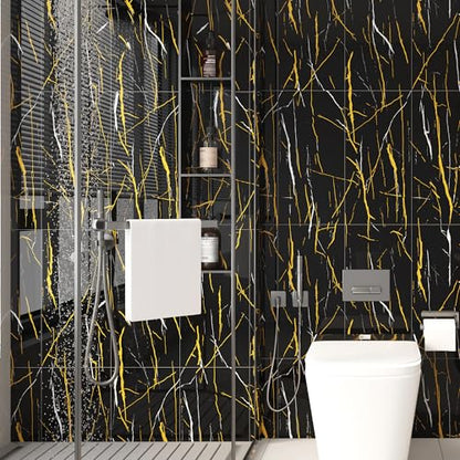 Haimin 3D Wall Panels Peel and Stick Marble Tile Look 10 Pack Waterproof - color: Black Gold-6018