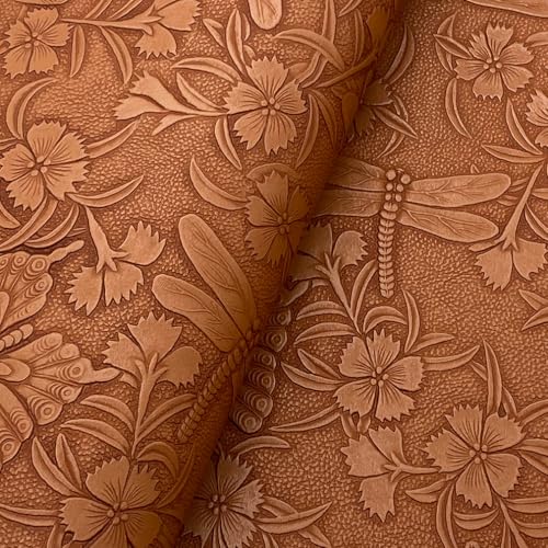 Embossed Faux Leather Sheets for Earrings Purses Making, 12 x 54 inch (32x137cm) Dragonfly Butterfly Flower Faux Leather for DIY Crafts Sewing Supplies (Brown) - color: Brown