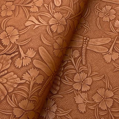 Embossed Faux Leather Sheets for Earrings Purses Making, 12 x 54 inch (32x137cm) Dragonfly Butterfly Flower Faux Leather for DIY Crafts Sewing Supplies (Brown) - color: Brown