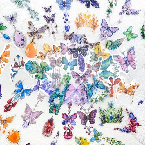 50Pcs Gem Butterfly Scrapbook Stickers – Crystal Butterfly Clear Stickers for Journaling, Scrapbooking, Laptop, Art Crafts - color: Crystal Butterfly